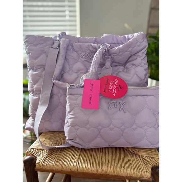 Betsey Johnson Quilted Heart Travel Tote Set - Picture 2 of 13